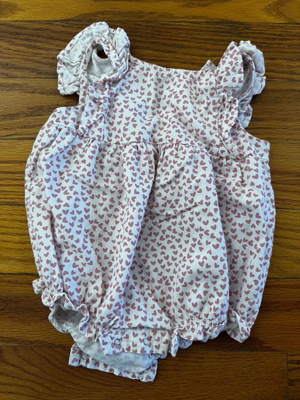 Petite Plume Pink Heart-Print Ruffled Romper